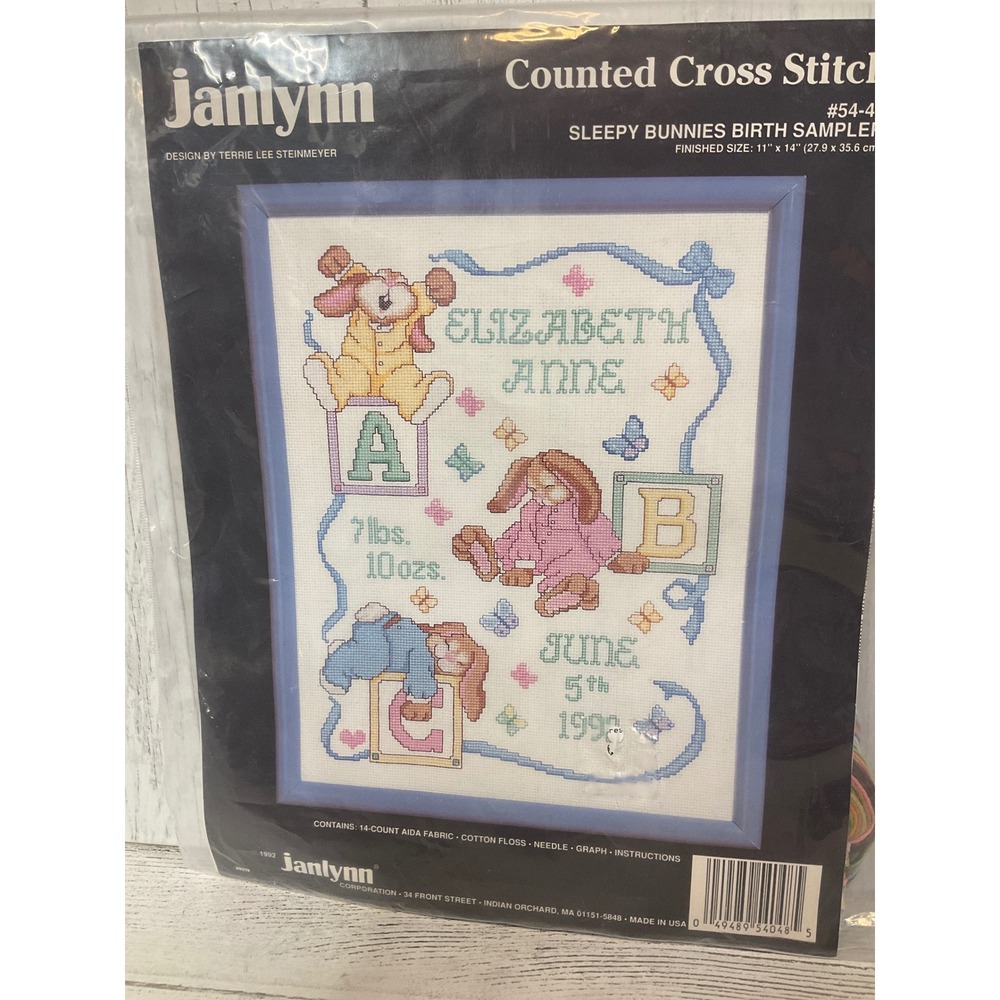 Janlynn Cross Stitch Sleepy Bunnies‎ Birth Sampler